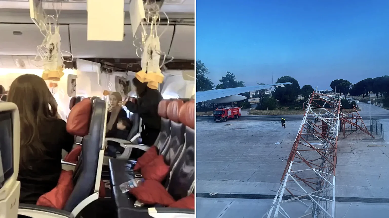A Turkish Airlines Boeing 777 struck a radar mast while taxiing at Antalya Airport, sending the pole through the fuselage and triggering oxygen masks to drop throughout the cabin.