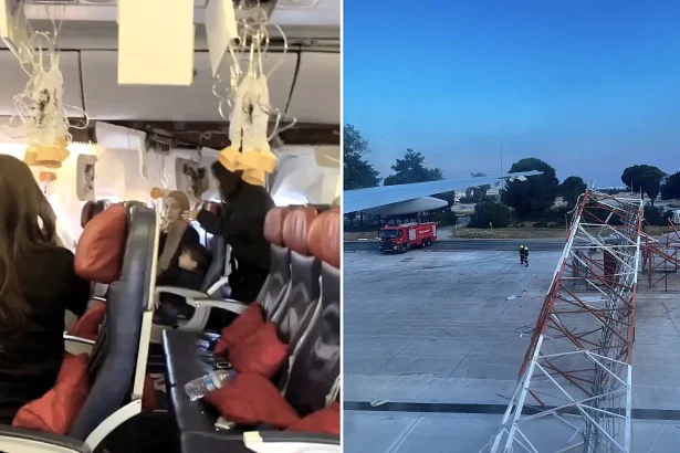 A Turkish Airlines Boeing 777 struck a radar mast while taxiing at Antalya Airport, sending the pole through the fuselage and triggering oxygen masks to drop throughout the cabin.