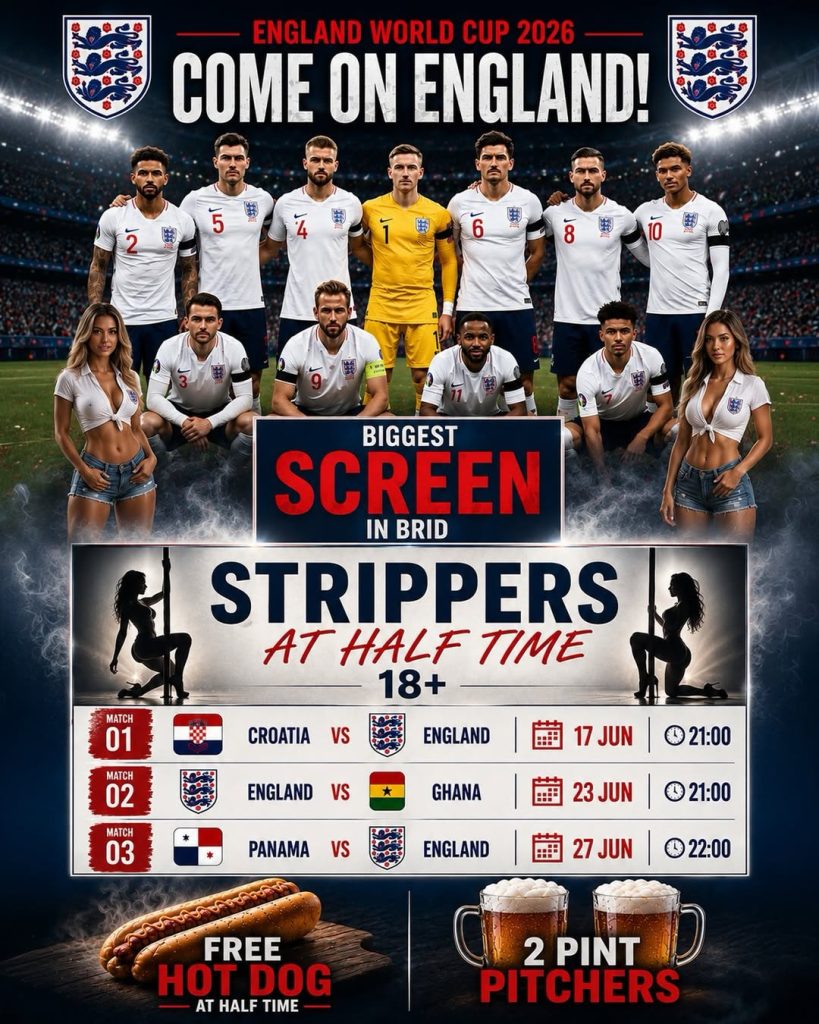 A Yorkshire pub is pulling in England fans with strippers at half-time and free hot dogs during every group-stage match - and promises the Ghana game is "going up another level".