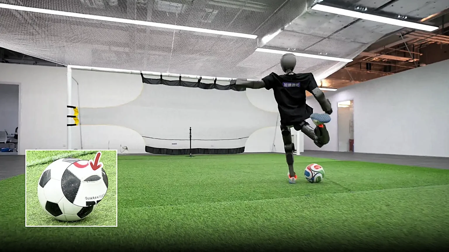 A robot footballer named the Booster T1 is smashing walls and splitting balls with its Roberto Carlos-like free kicks just ahead of the robot World Cup in South Korea.