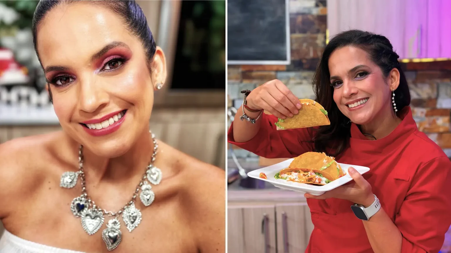 A TV chef died of a suspected heart attack on her 46th birthday hours after replying to her husband's tribute with her final words: "I love you so much more, amen, God willing."