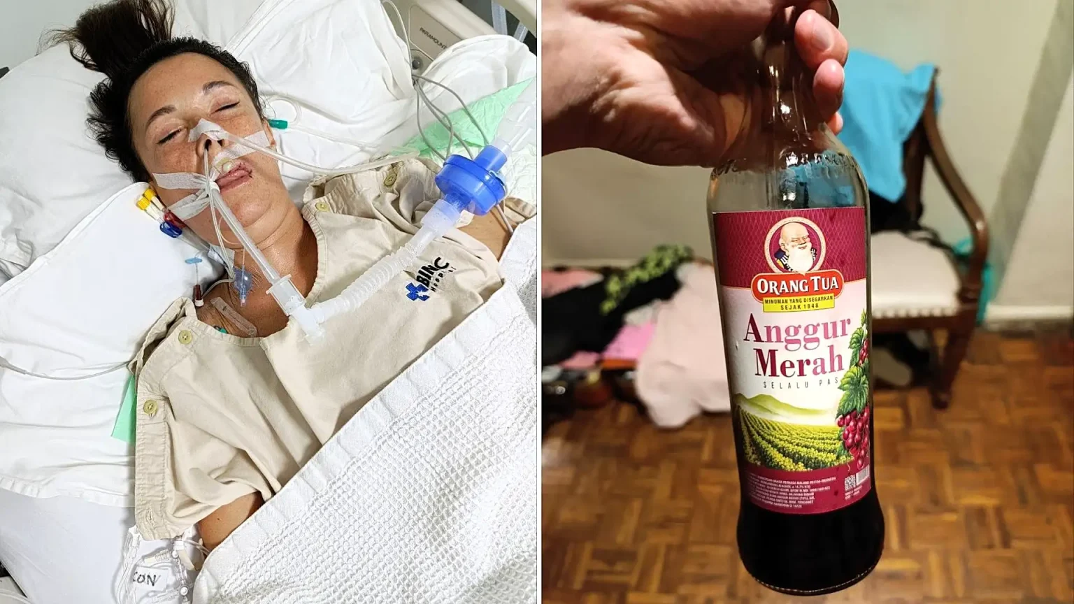 A Russian tourist has lost brain activity after allegedly drinking methanol-laced wine bought from a roadside stall in Bali - her medical bills have already topped £25,000.