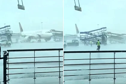 An airstair and driverless vehicle were blasted across Delhi airport's tarmac by violent winds, smashing into three Air India planes as ATC failed to warn of the storm.