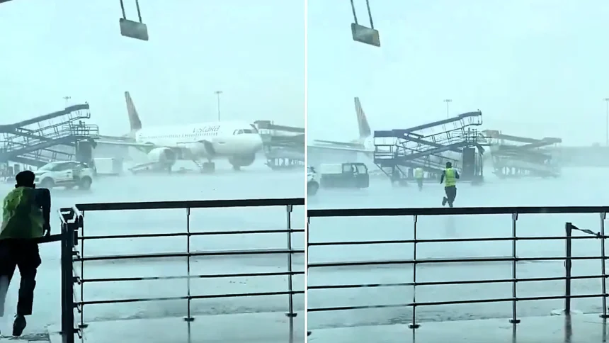 An airstair and driverless vehicle were blasted across Delhi airport's tarmac by violent winds, smashing into three Air India planes as ATC failed to warn of the storm.