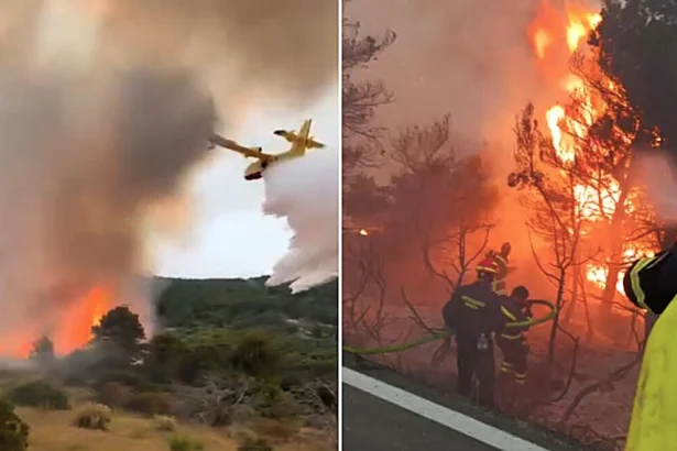 The Croatian island where Mamma Mia 2 was filmed is ablaze after a wildfire broke out near Komiža, with 70 firefighters and four aircraft battling the blaze on extremely dry ground.