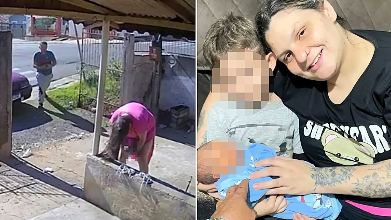 A mum gave birth in her driveway after labour struck too fast to reach hospital - then her husband spotted the umbilical cord wrapped around the baby's neck as he turned purple.