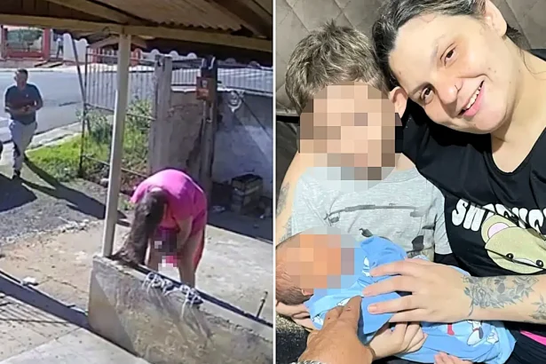 A mum gave birth in her driveway after labour struck too fast to reach hospital - then her husband spotted the umbilical cord wrapped around the baby's neck as he turned purple.
