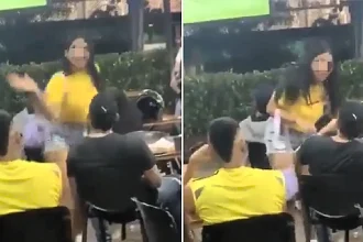 A woman burst into a bar mid-match and slapped her partner in the face after printing out his chat messages - confronting him live as Colombia beat Uzbekistan at the World Cup.