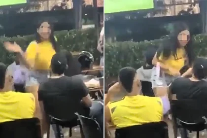 A woman burst into a bar mid-match and slapped her partner in the face after printing out his chat messages - confronting him live as Colombia beat Uzbekistan at the World Cup.