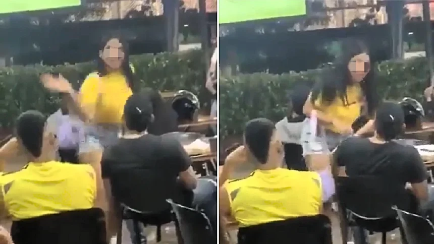 A woman burst into a bar mid-match and slapped her partner in the face after printing out his chat messages - confronting him live as Colombia beat Uzbekistan at the World Cup.