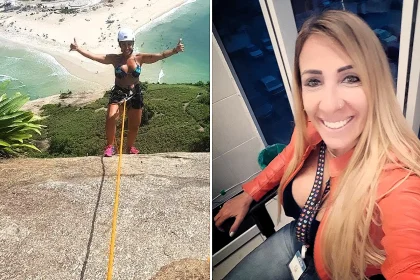 A woman fell 30 metres to her death on a cliffside hike in Brazil after losing her balance while lifting her leg to apply insect repellent - the guide tried to grab her but nearly fell too.