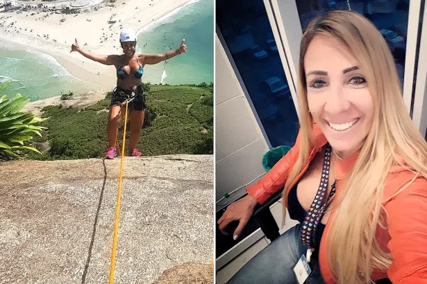A woman fell 30 metres to her death on a cliffside hike in Brazil after losing her balance while lifting her leg to apply insect repellent - the guide tried to grab her but nearly fell too.