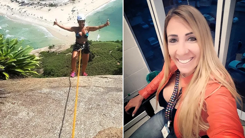 A woman fell 30 metres to her death on a cliffside hike in Brazil after losing her balance while lifting her leg to apply insect repellent - the guide tried to grab her but nearly fell too.