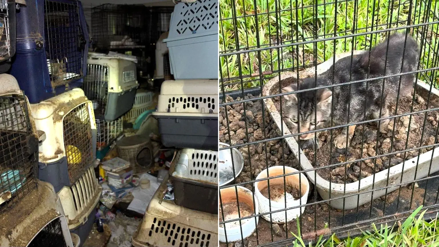 Woman, 77, arrested after emergency crews rescued more than 90 cats and dogs from a Florida home 'filled with animal faeces' - with a hazmat team called in to enter safely.