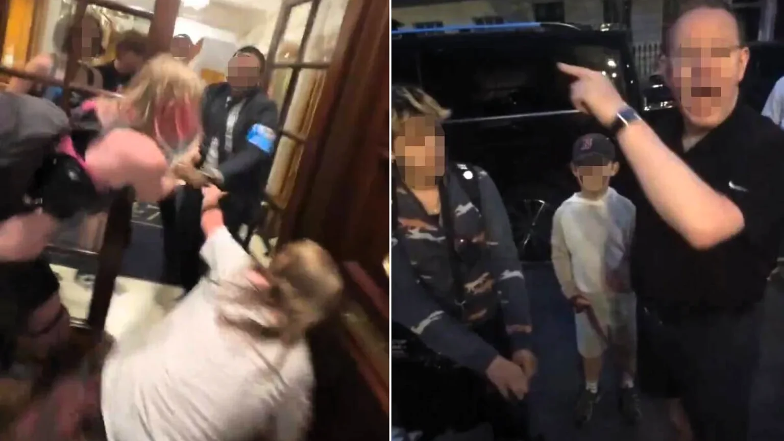 Animal activists were wrestled to the floor by security after storming a luxury Mayfair Marriott with megaphones - clashing with furious guests, one guest was heard screaming.