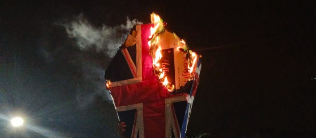 Argentina fans were spotted torching a Union Flag and brawling with chairs as they celebrated their dramatic late World Cup semi-final win over England.