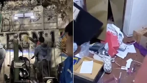 Argentina fans ransacked, looted and set fire to a historic 1862 school while celebrating their World Cup semi-final win over England - forcing pupils to miss classes.
