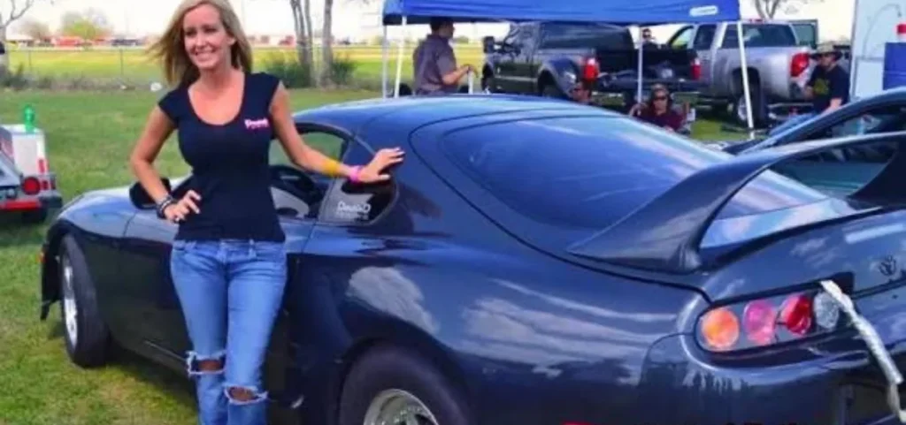 Former bikini model reveals she'd win beauty titles then jump into her 1,000HP Toyota Supra to beat the boys drag racing at America's biggest car meets.