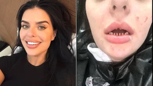 Celebrity make-up artist devastated after discovering the 24 crowns she got in Turkey were actually 16 teeth joined together as bridges - now facing up to £15,000 to fix it.