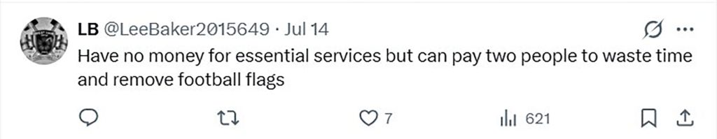Social media comment on the post of Council workers spotted tearing down England flags from balconies ahead of the World Cup semi-final over "fire safety" concerns, sparking a furious public divide.