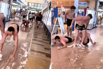 A group of young holidaymakers turned a French motorway service station into a giant slip-and-slide with washing-up liquid - sparking fury and 4.8 million views.