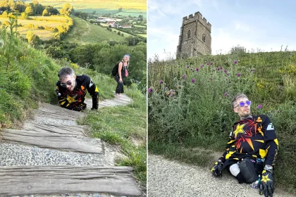 Double amputee rapper Kray-Z Legz, who survived sepsis, crawls up Glastonbury Tor on his hands and knees to raise money for disabled musicians.