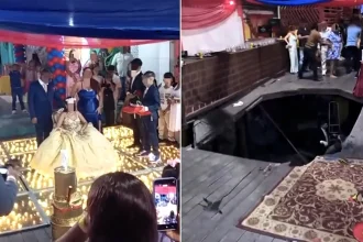 A wooden floor collapsed mid-photo at a Brazilian girl's 15th birthday party, injuring 11 guests - her neighbours later threw an impromptu street party so she could finally hear "Happy Birthday."