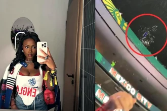 Bukayo Saka's fiancée Tolami Benson was among England fans doused in liquid - reportedly not just beer - by furious Mexico supporters during the dramatic 3-2 win.