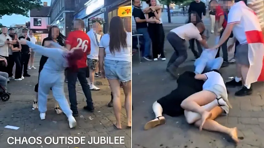 Chaos erupts outside a Wetherspoons after England's win over DR Congo, with pubs set to stay open till 5am for the next match sparking fan concerns.