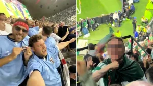 Ex-England star David Bentley threatened by furious Mexico fans making cut throat gestures at the Azteca Stadium during England's dramatic 3-2 World Cup win.