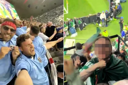 Ex-England star David Bentley threatened by furious Mexico fans making cut throat gestures at the Azteca Stadium during England's dramatic 3-2 World Cup win.