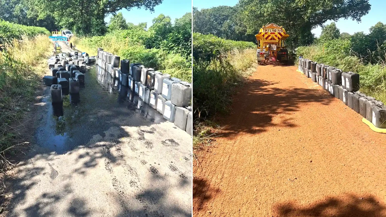Coventry council had to grit a road in 27C heat after flytippers dumped 100 drums of oil on it, creating a dangerous slick that shut the route completely.
