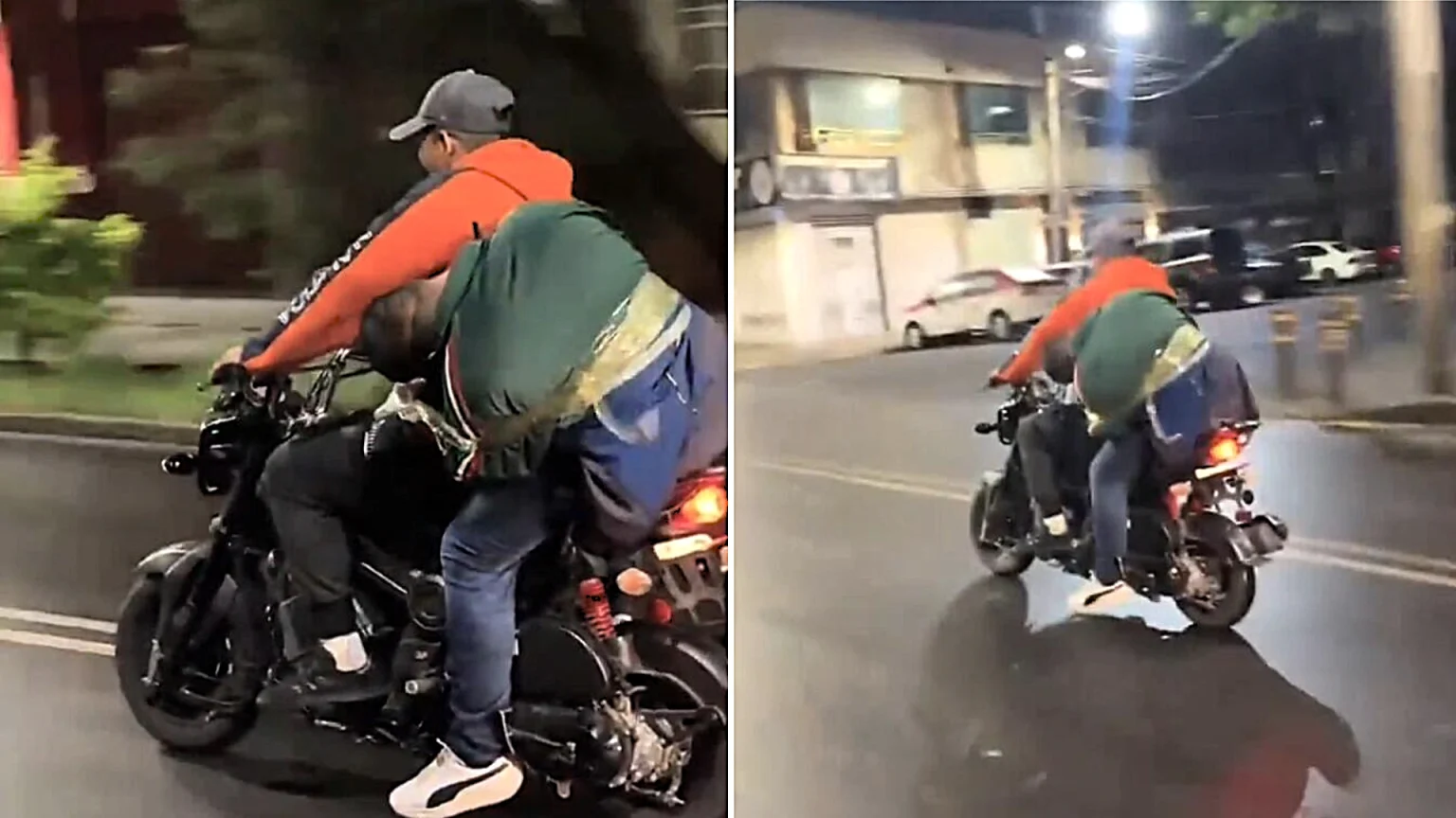 A drunk football fan was taped to the back of a motorbike by his mates after apparently becoming too sozzled to make it home following World Cup celebrations.