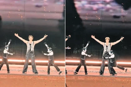 A malfunctioning robot dancer stumbled into Wang Leehom mid-concert - just a day after the pop star needed 39 stitches from a stage fall at the same venue.