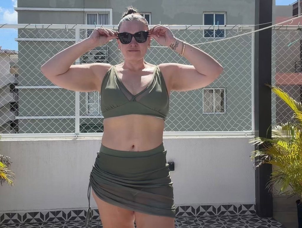 Woman who used "skinny jabs" to beat her shopping addiction was left with the "body of an 80-year-old" - and forked out £10,000 on surgery so she can wear a bikini.
