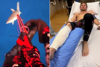 Fishing influencer left needing four surgeries and a skin graft after a grey reef shark attack in Fiji almost cost him his leg - but he has 'no hard feelings' towards the predator.