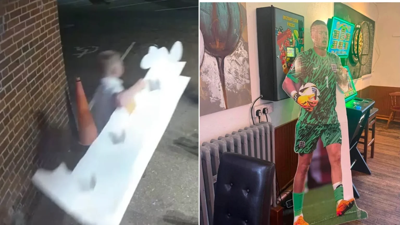 A cardboard cutout of Jordan Pickford "stolen" from a Norfolk pub during England's Mexico win has been returned - just in time to help "keep out" Norway's Erling Haaland.
