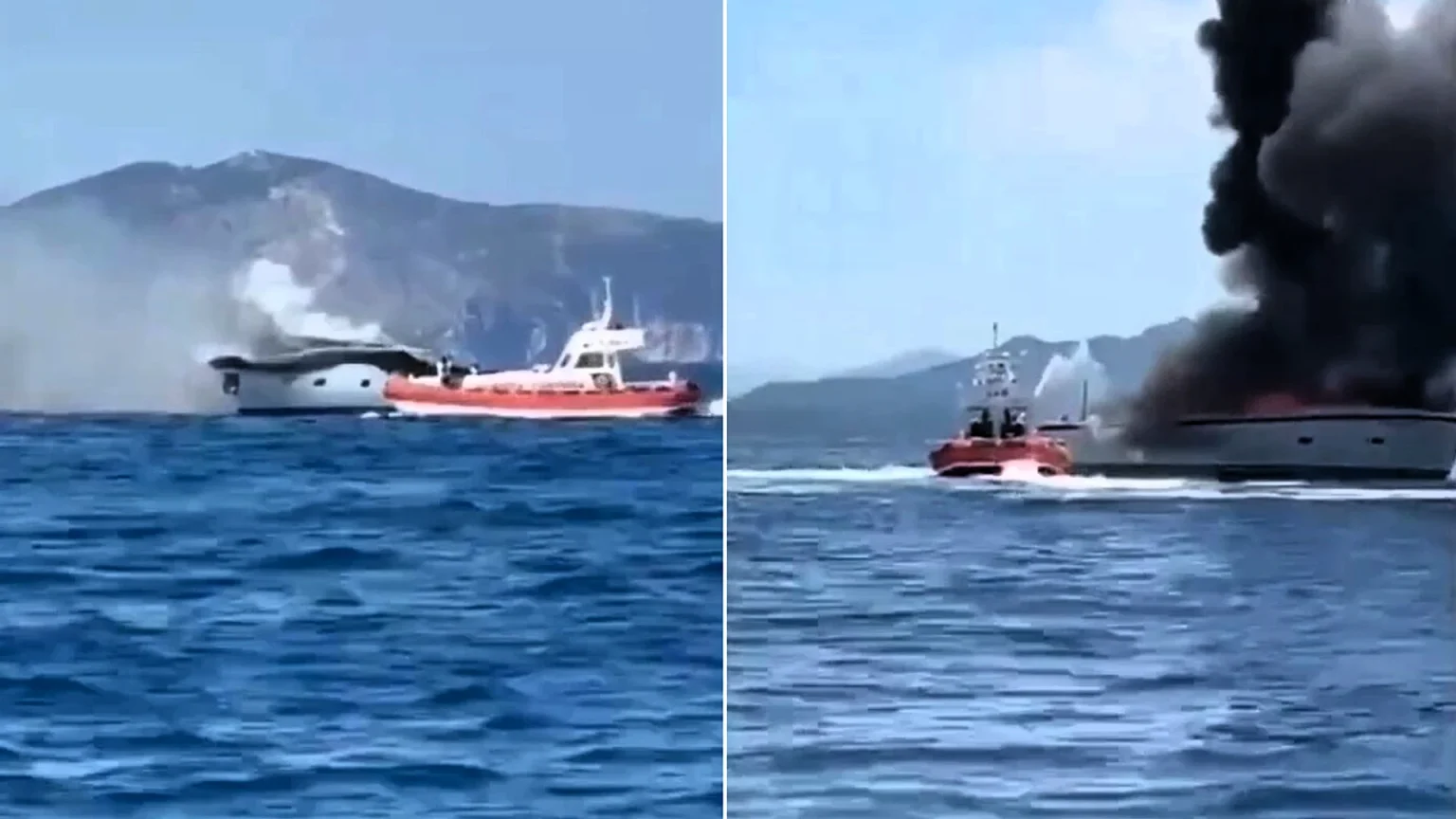 A £1.7m superyacht caught fire and sank off Sardinia's coast, forcing two adults and an 11-year-old to abandon ship - all were rescued shaken but unharmed.