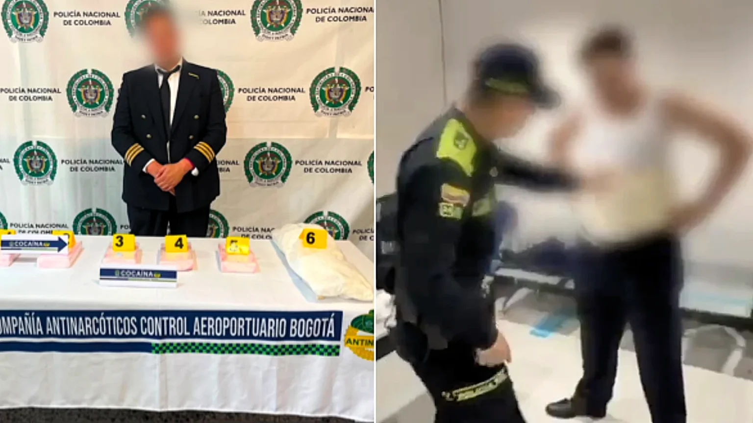 Fake pilot arrested at Bogota airport with 22lbs of cocaine strapped to his body - the suspect posed as flight crew to slip past security before a flight to Spain.