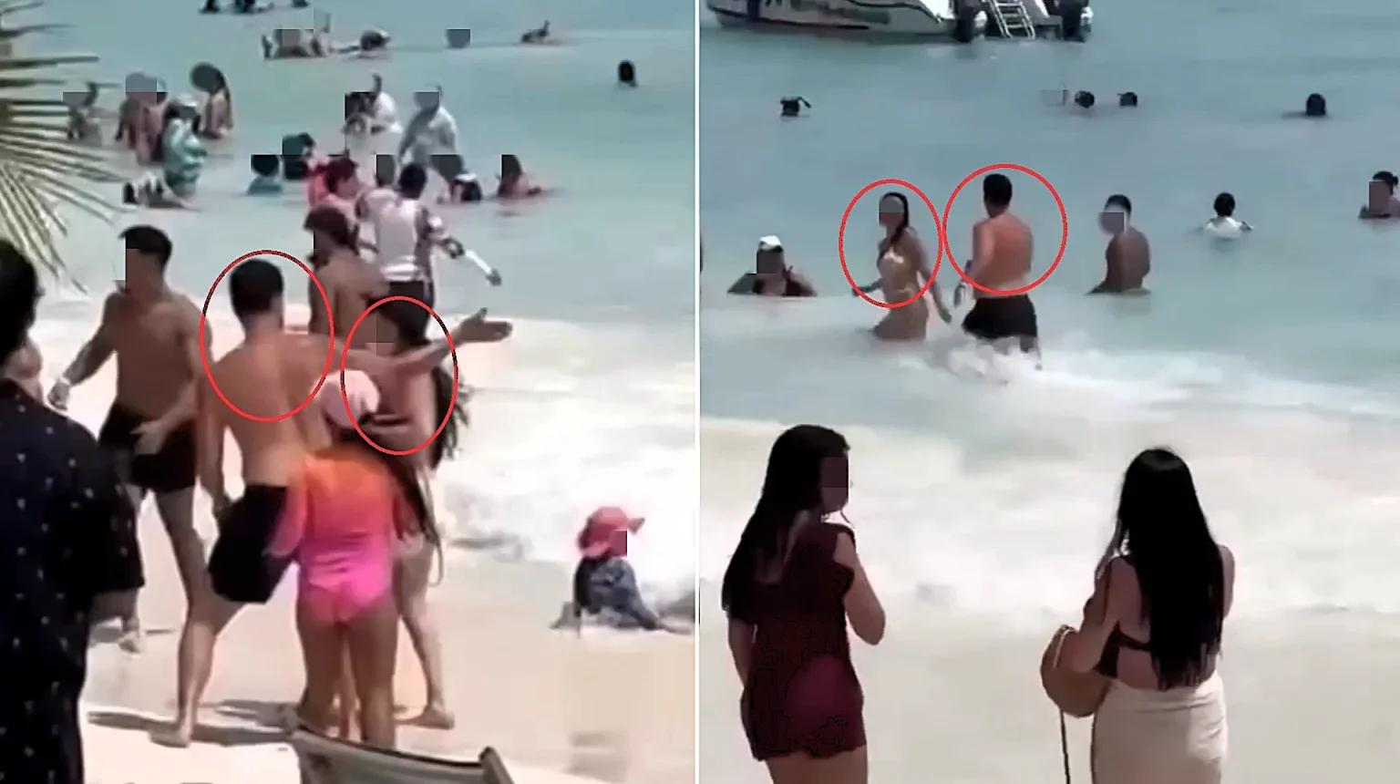 Man allegedly attacks his partner and a mistaken bystander on a packed Dominican Republic beach, before onlookers drag him into the sea and beat him.