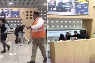 A family thrown off an Aeroméxico flight for alleged drunken behaviour turned violent again in the terminal, brawling with staff and hurling a bottle before security stepped in.