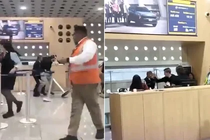 A family thrown off an Aeroméxico flight for alleged drunken behaviour turned violent again in the terminal, brawling with staff and hurling a bottle before security stepped in.