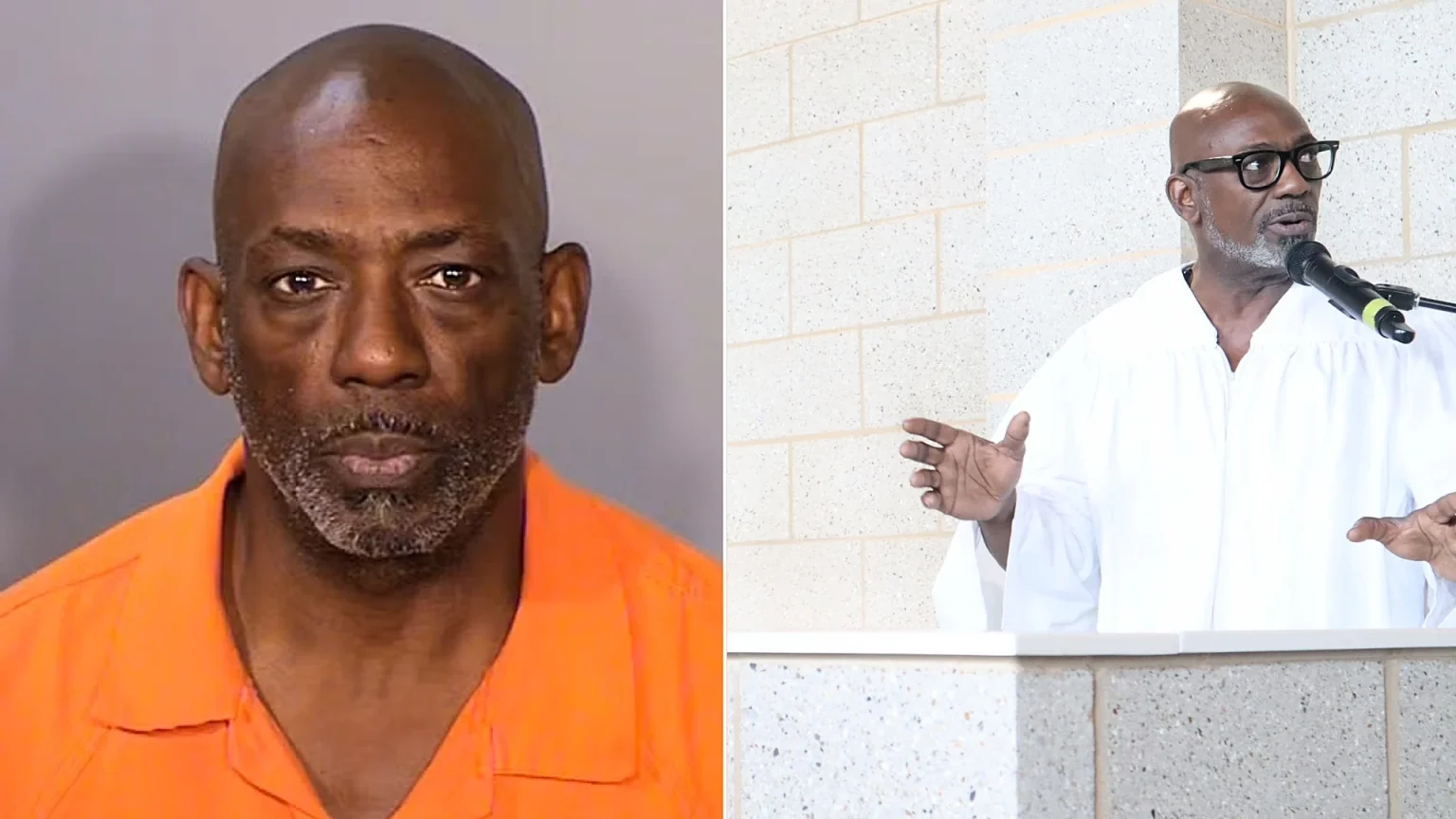 A US pastor is accused of stabbing his girlfriend's ex-boyfriend in a row over tools and a receipt before fleeing and hiding inside his church.