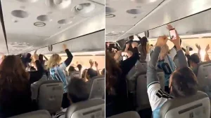 Argentine pilot has passengers erupt in cheers after joking he wants a "minute's silence" for "dead" Egypt following their dramatic World Cup defeat.
