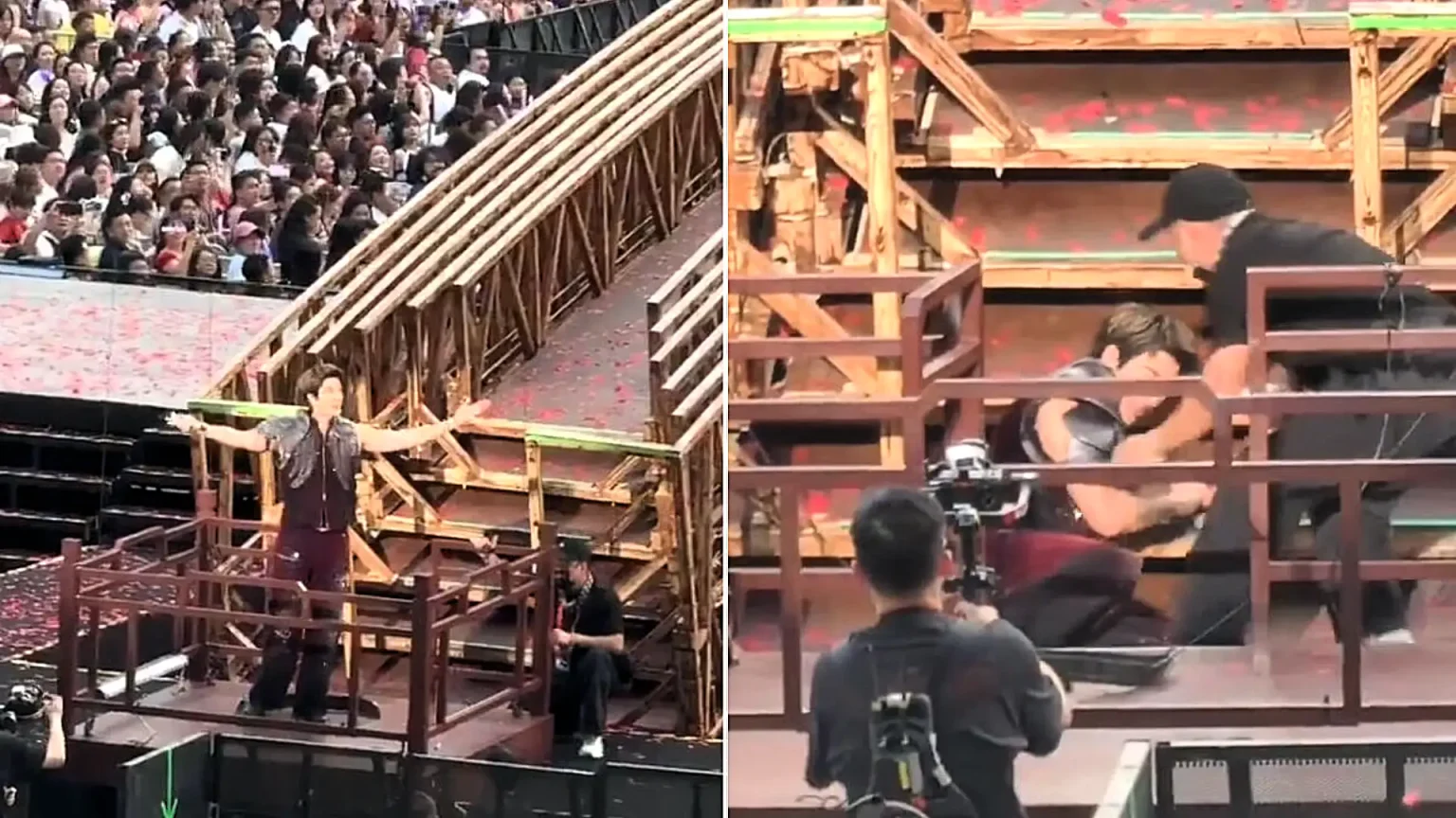 Pop star Wang Leehom needed 39 stitches after splitting his ear and face open in an on-stage fall - but the 50-year-old finished the song with blood streaming down his face.