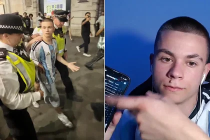 A TikTok prankster who was rescued by police after taunting England fans in Piccadilly Circus with an Argentina shirt claims his stunt was "not meant" to spark a riot.