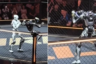 Robot was decapitated mid-fight but kept on battling like a champ during a bizarre humanoid cage fight in China - then did a celebratory dance when its head finally came loose.
