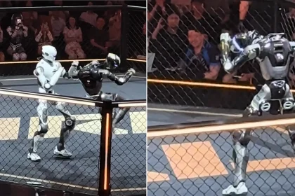 Robot was decapitated mid-fight but kept on battling like a champ during a bizarre humanoid cage fight in China - then did a celebratory dance when its head finally came loose.