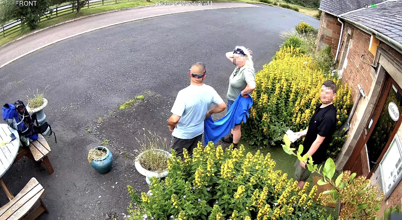 A Scots restaurant owner has hit out after a group of punters were caught on CCTV allegedly using the front entrance of his venue as a toilet.