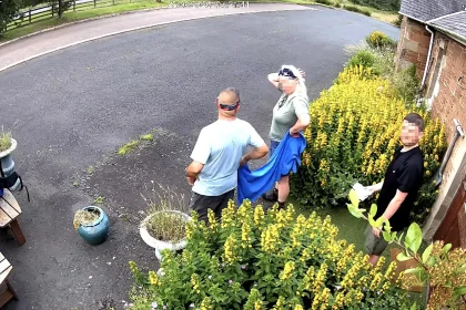 A Scots restaurant owner has hit out after a group of punters were caught on CCTV allegedly using the front entrance of his venue as a toilet.